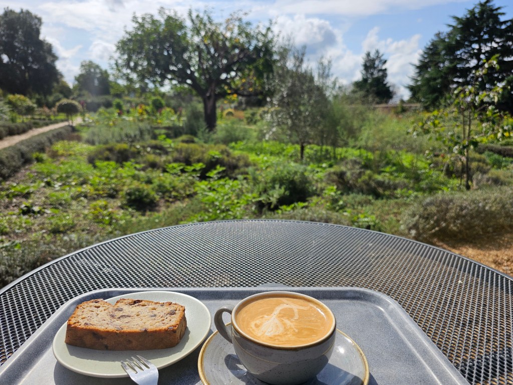 A coffee and cake in the kitchen garden of Ham House, London