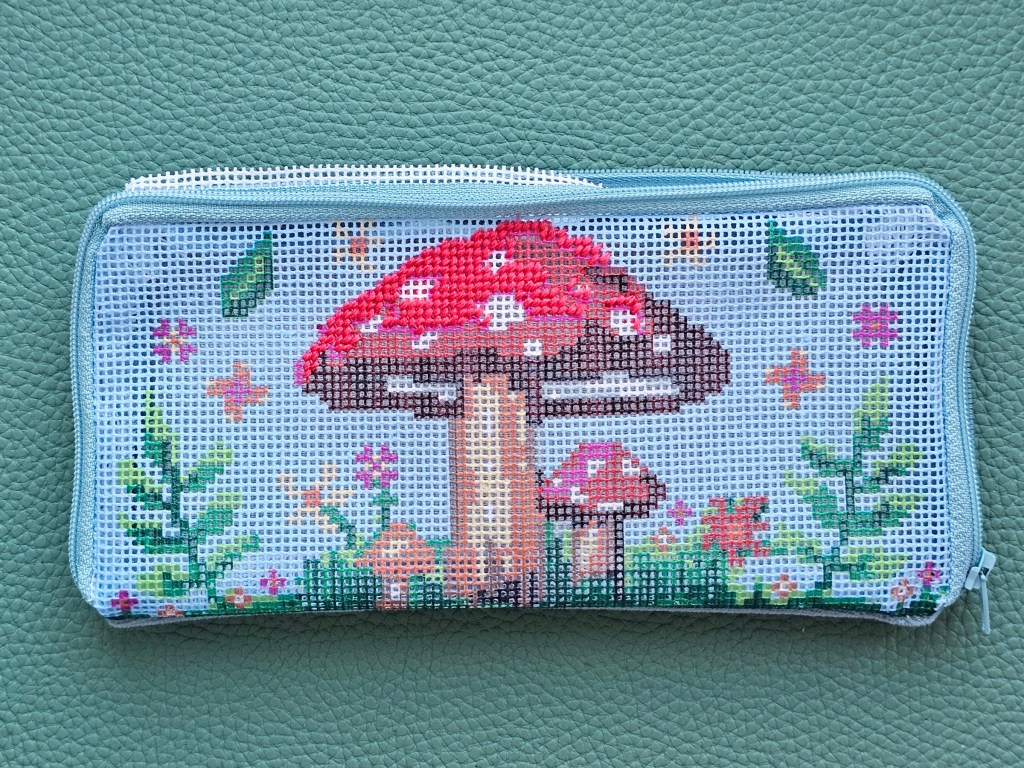 DIY half stitch case - the mushroom is partly finished