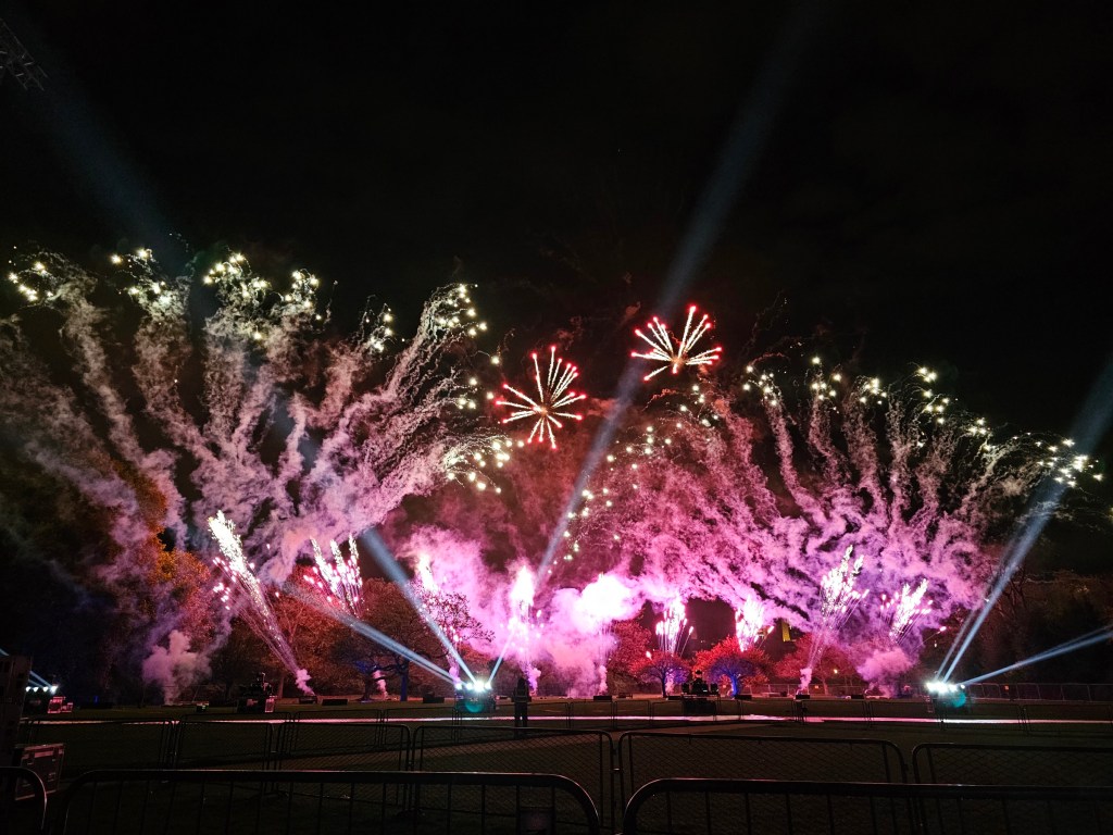 Spectacular fireworks during a display in Battersea Park