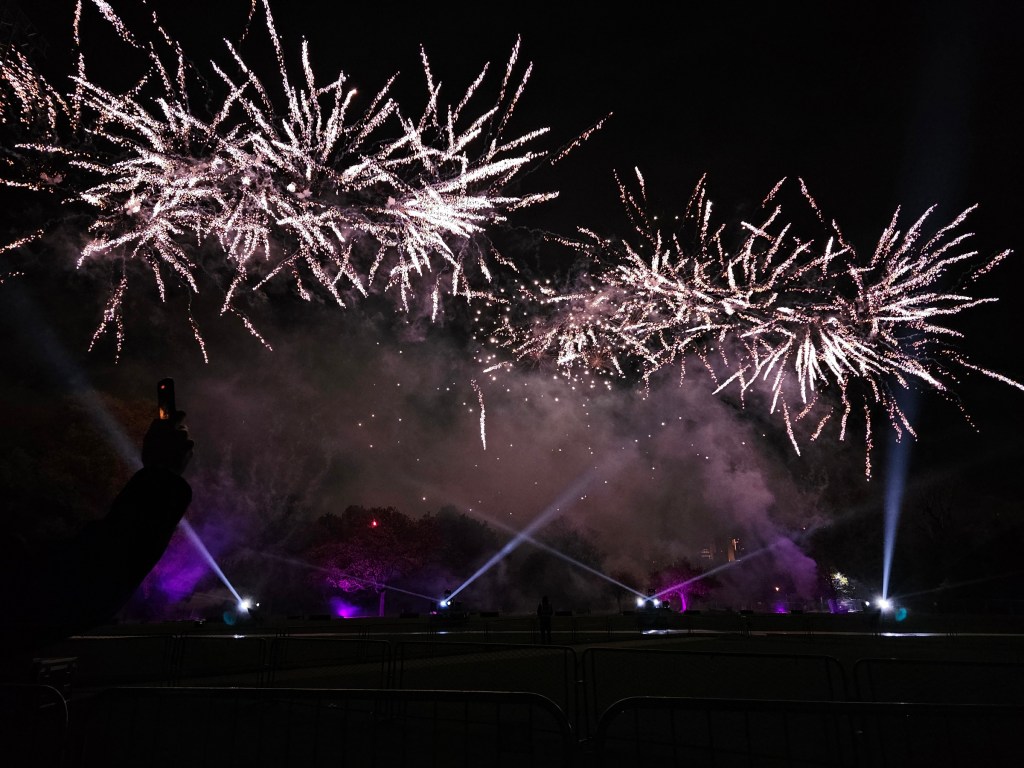 Spectacular fireworks during a display in Battersea Park