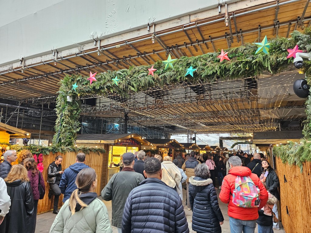 Christmas market under a bridge at Southbank, London