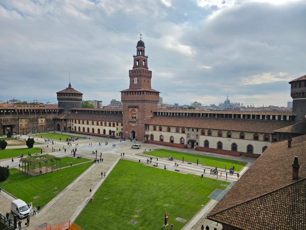 A view from the rooftop gallery of Sforzesco Castle in Milan