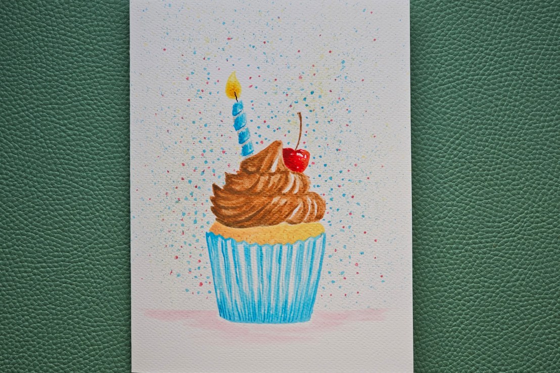 DIY Watercolour Handmade Card – Cupcake – Card For Him