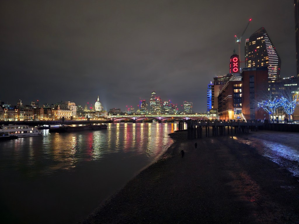 The view of the Thames and City of London at night