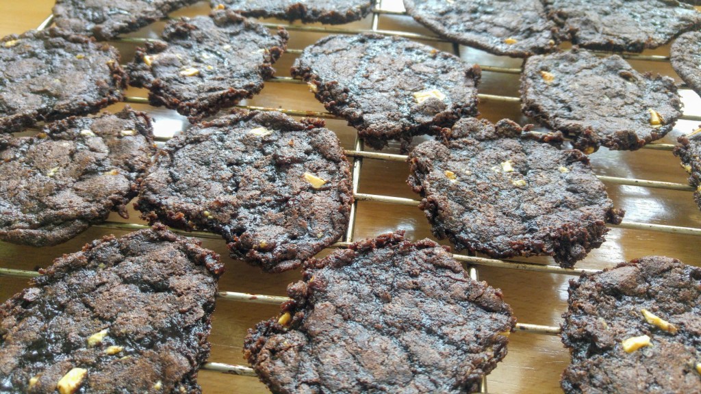 Failed chocolate cookies - in baking, they melted into a flat sheet covering the whole tray