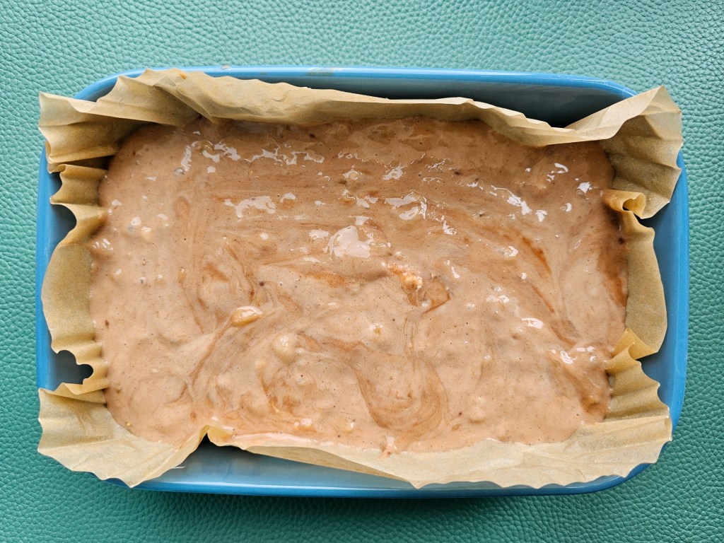Photo of a banana bread cheesecake batter before baking. It ended up being a failure.
