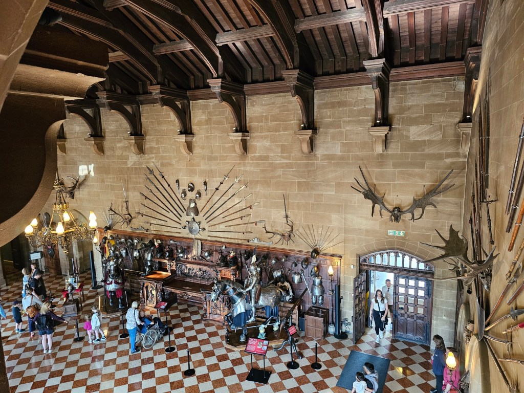 The Great Hall of Warwick Castle, England. Photo taken from the floor above
