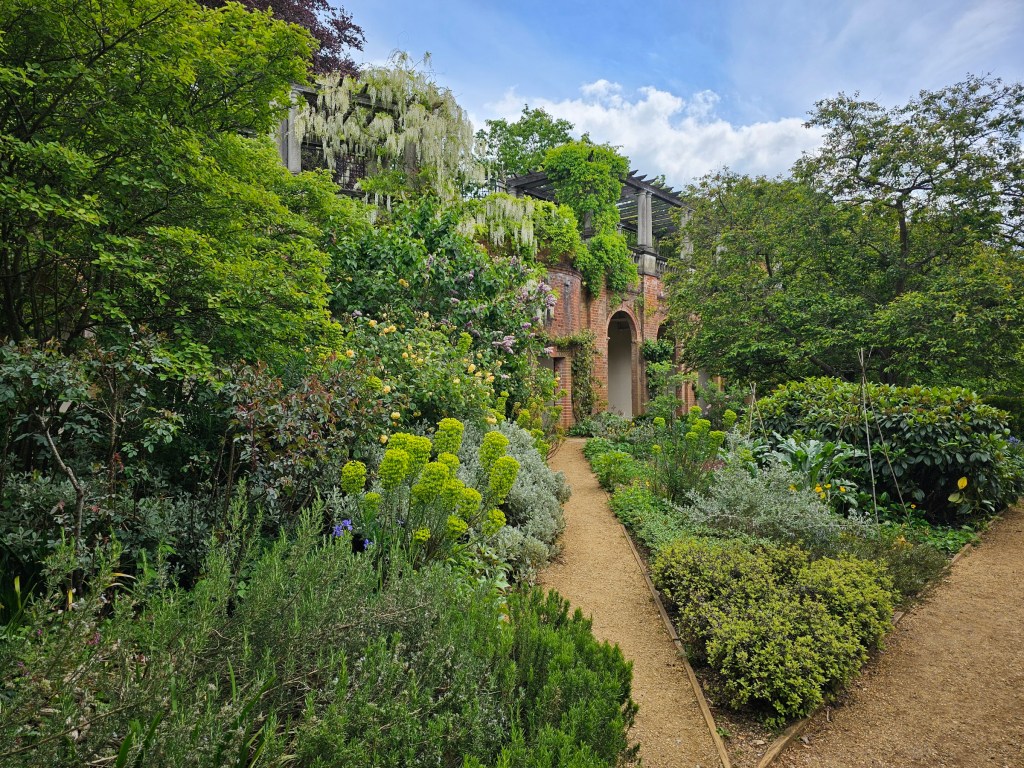 View of the arcade of the pergola of Golders Hill Park in London