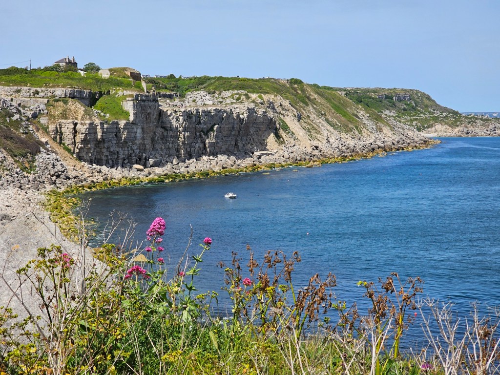 Rocky coastal path on the Isle of Portland, Dorset, UK