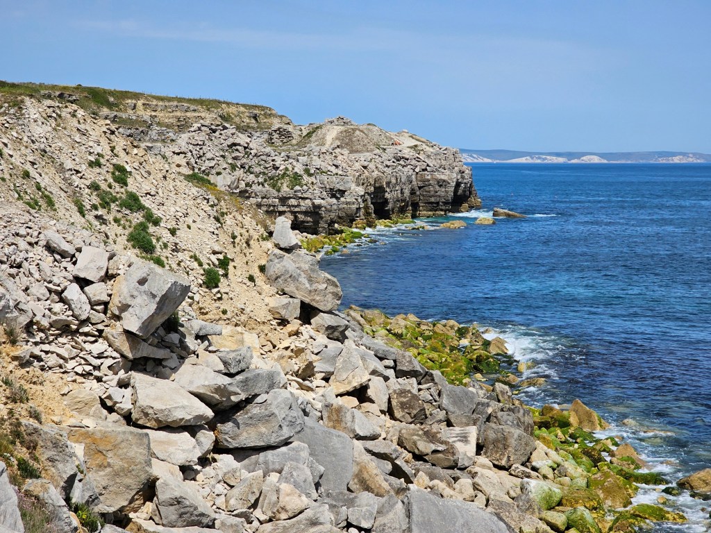 Rocky coastal path on the Isle of Portland, Dorset, UK