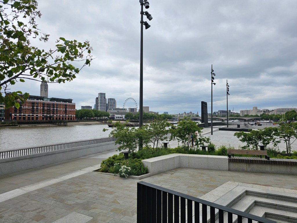 Newly constructed leisure area on the north bank of River Thames in central London
