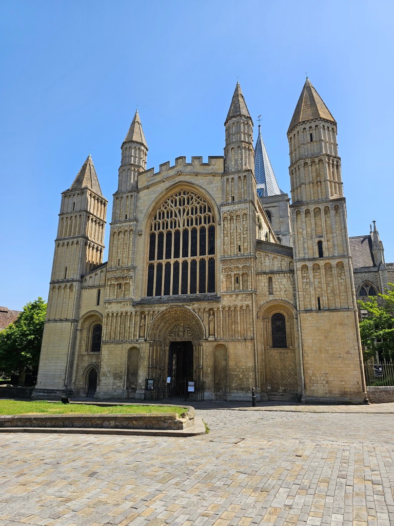 The main entrance to Rochester Cathedral, seen from the outside
