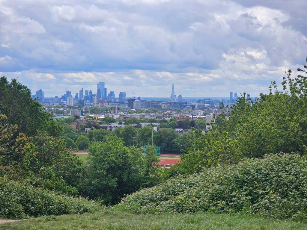 Panoramic view of London from Parliament Hill in Hampstead Heath