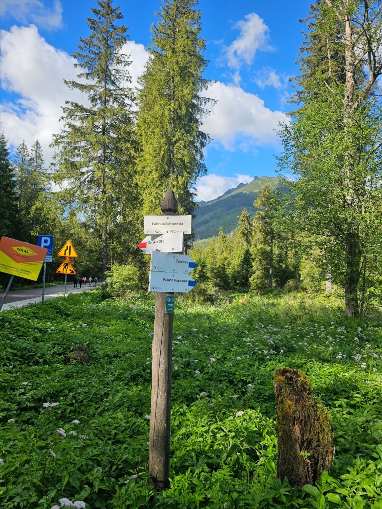 A post with different walking trails listed at Palenica Bialczanska, Zakopane, Poland