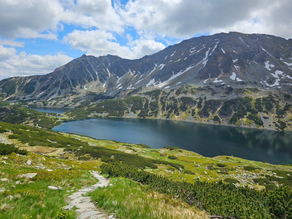 The view of two large mountain lakes in the 5 Ponds Valley, from the trail to Kozi Wierch
