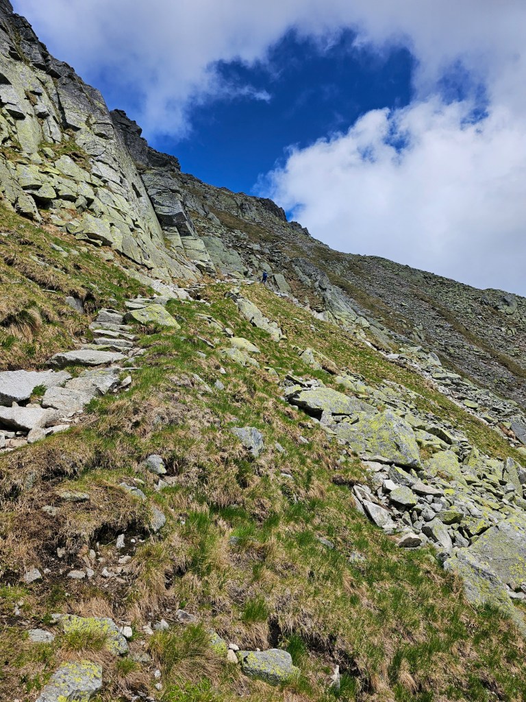 A path on the side of a rocky mountain, on the way to the top of Kozi Wierch