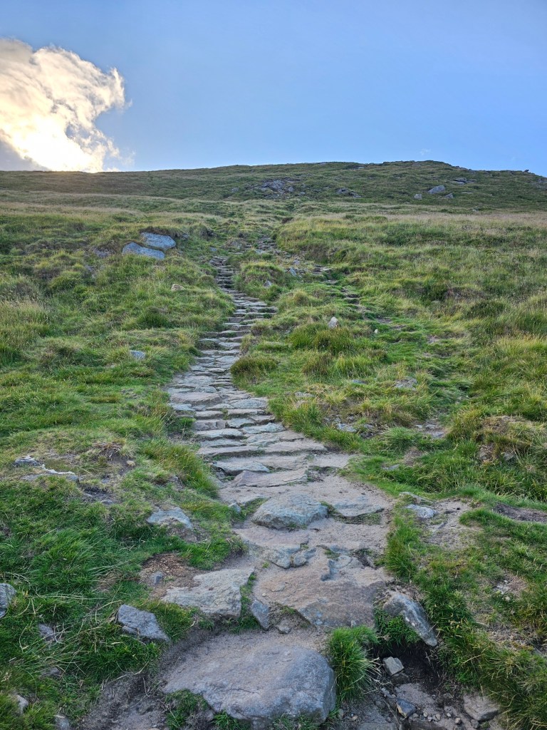 A rocky uphill path near Edale in Peak District, England