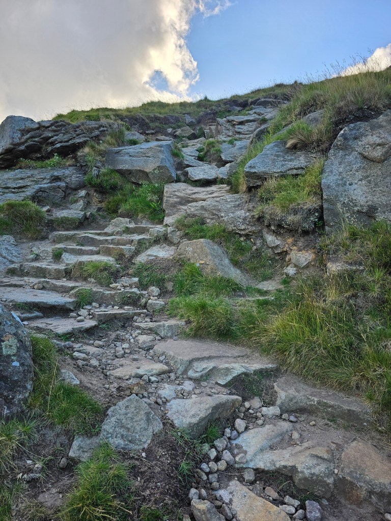 A rocky uphill path near Edale in Peak District, England