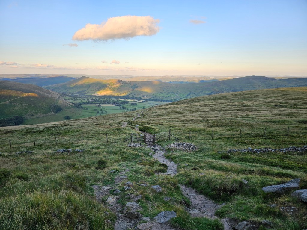 A footpath through a field in Peak District, England
