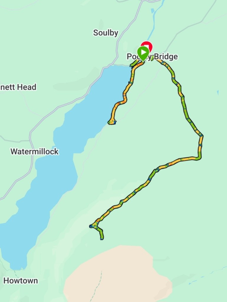 A map of the hike route near Ullswater