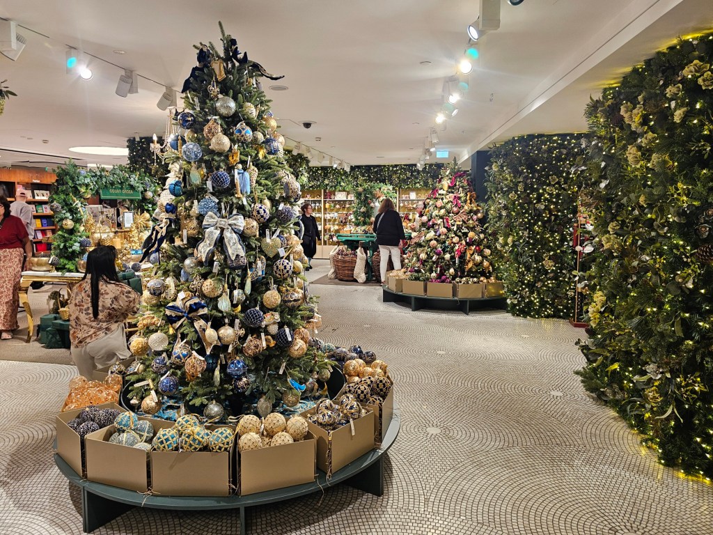 Christmas shop in Harrods, London, in August