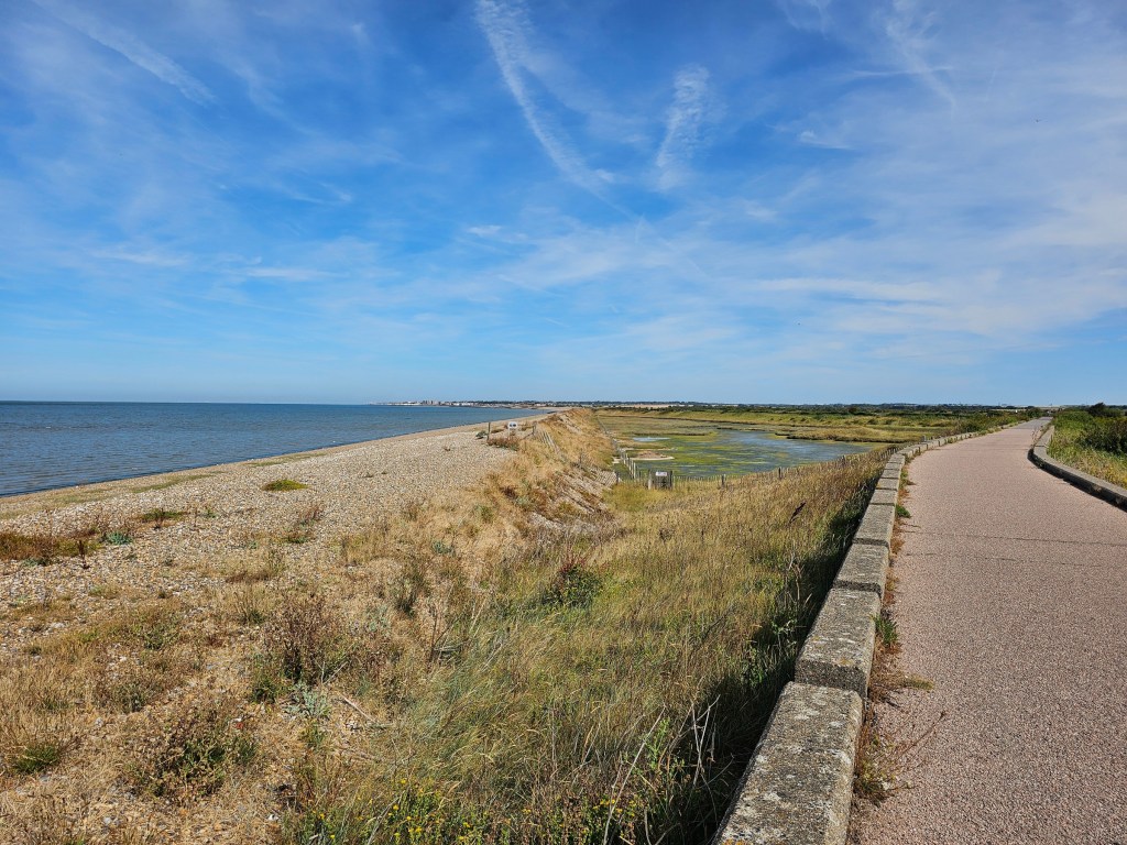 English Coast Path sights between Birchington and Margate. There's a stretch of grass between the beach and the path