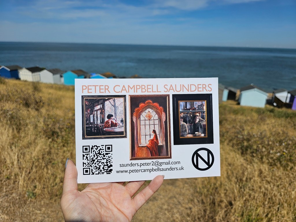 A leaflet with paintings and contact details for the painter I met in Whitstable