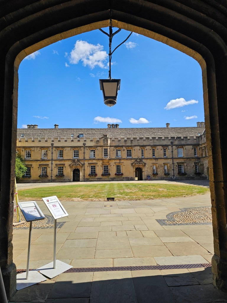 Grounds of an Oxford University college seen from the entrance