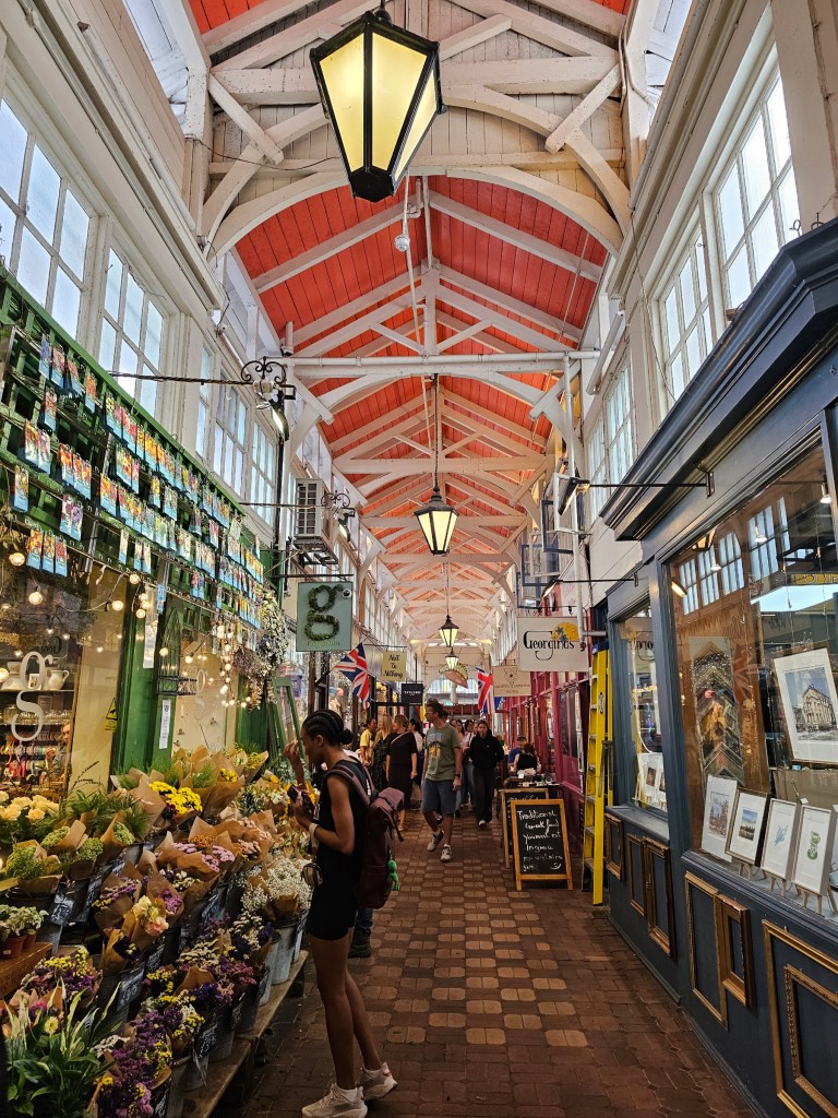Stalls in the covered market in Oxford city centre