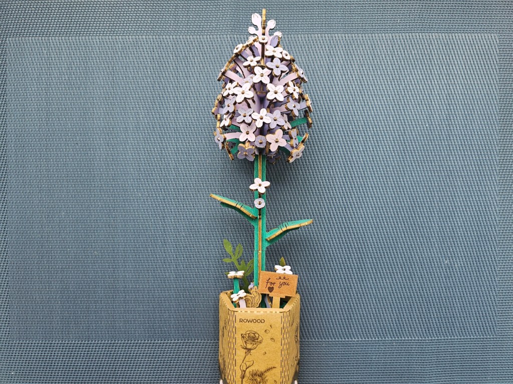 Finished wooden 3D lilac flower in its decorative stand
