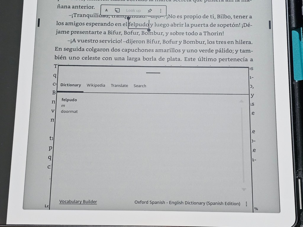 Dictionary lookup view in Kindle Scribe