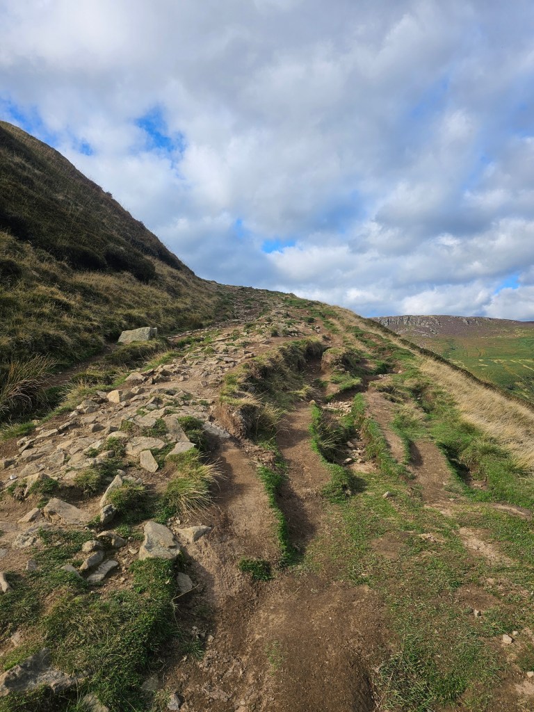Rocky uphill path from Edale to the top of Grindslow Knoll