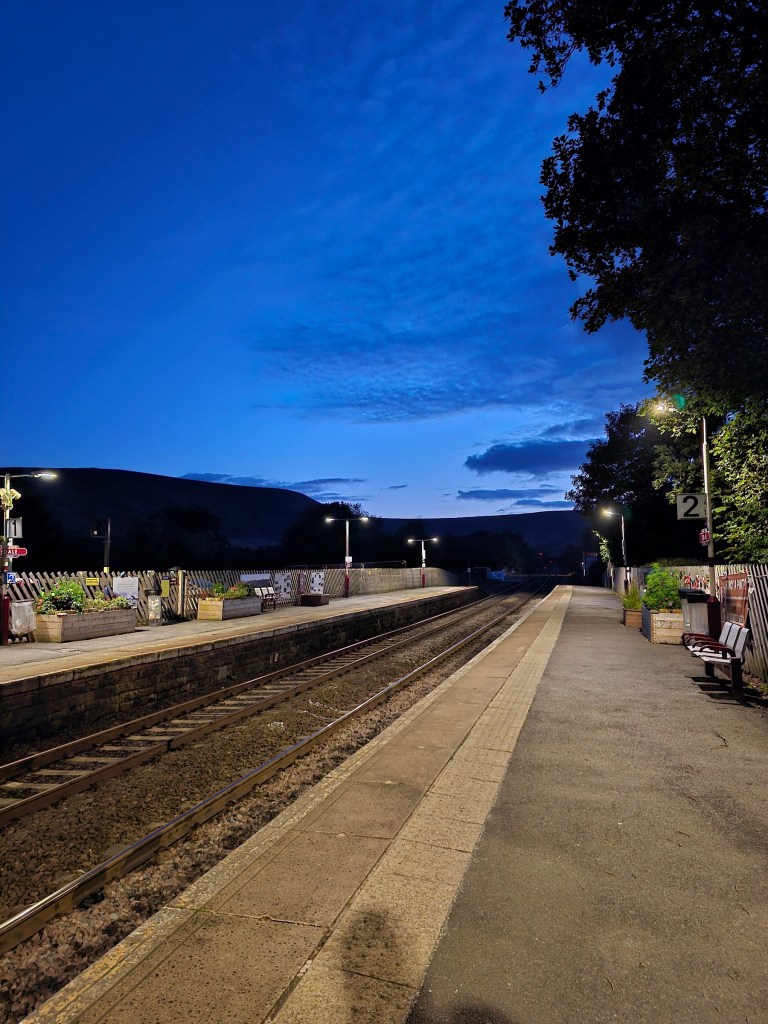 Edale train station, after dusk